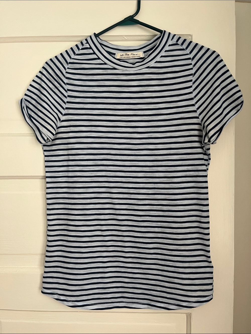 We The Free Light Blue and Navy Striped Short Sleeve Tee